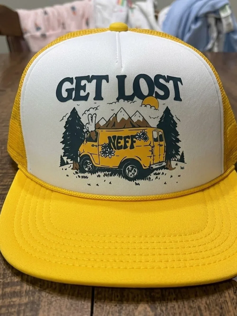 Retro Get Lost Van Life Foam Trucker Hat Yellow White Rope Snapback Cap New